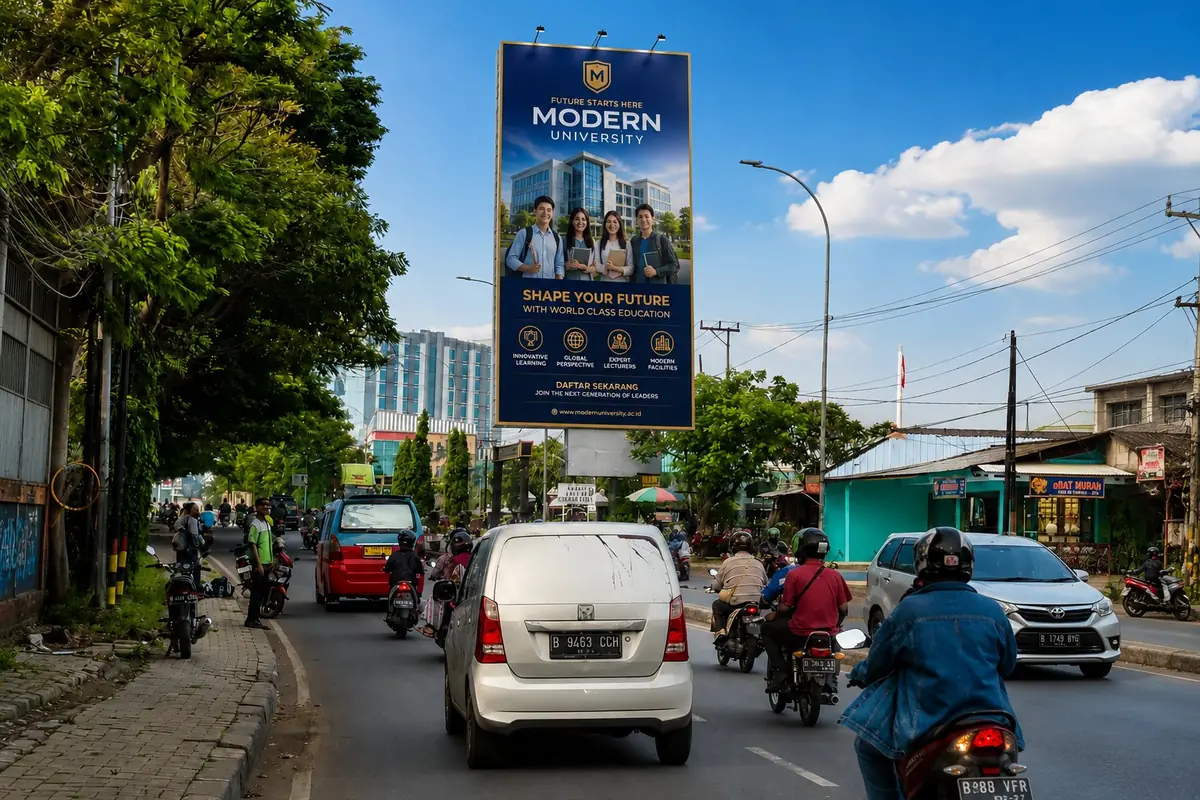 Billboard aktif jalan arteri siang hari